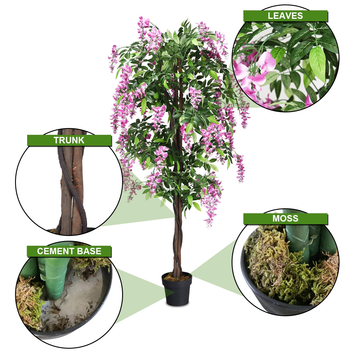 6-Feet Artificial Wisteria Silk Tree, Adjustable Branches, 2 Pieces, Green Faux Plants at Gallery Canada