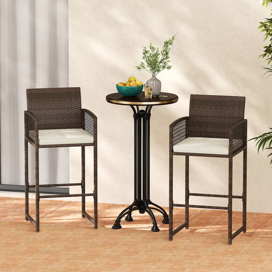 PE Wicker Bar Stools, Set Of 2, Patio Bar Height Chairs With Cushions, White Patio Bar Furniture White at Gallery Canada