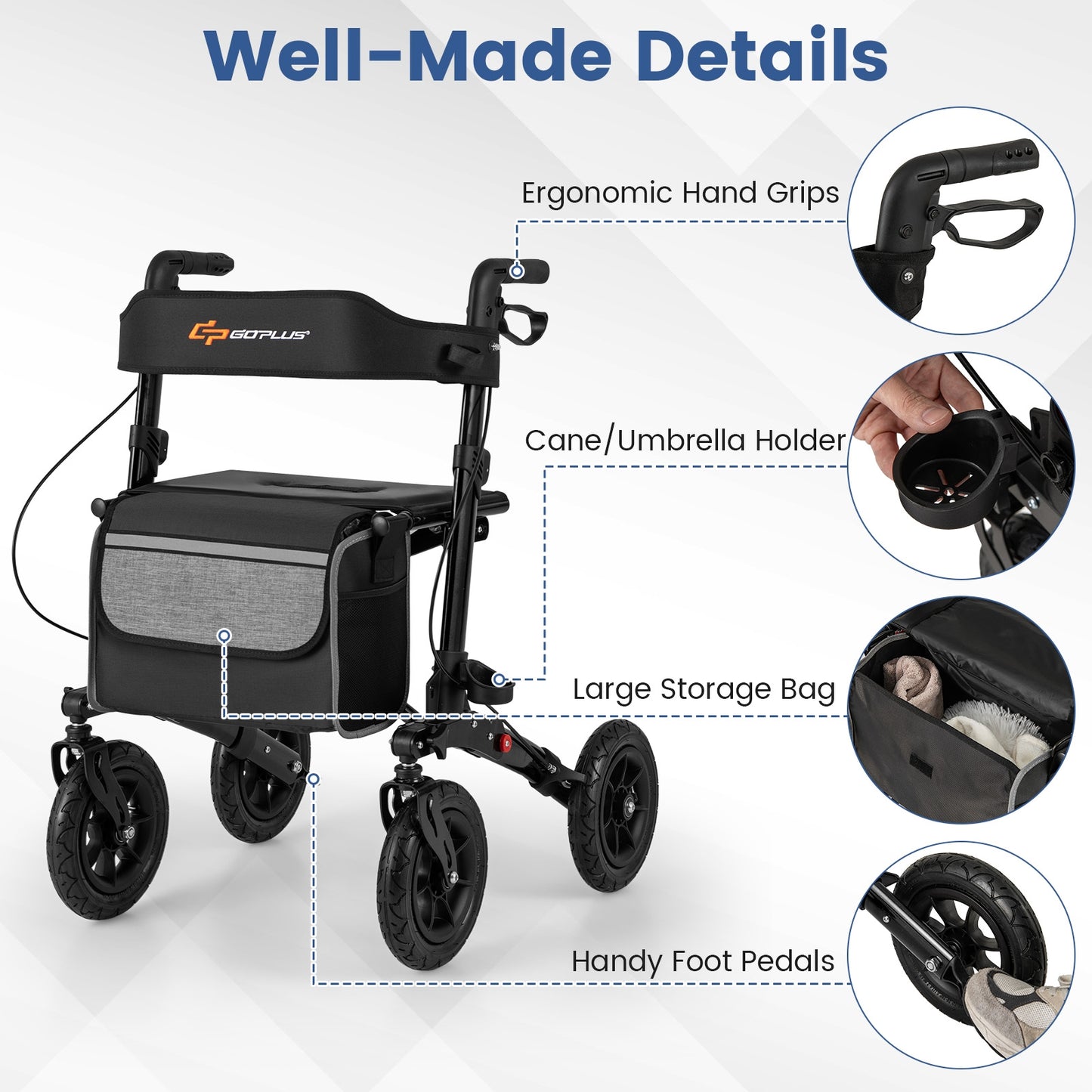 Folding Rollator Walker for Seniors with Seat for All Terrain, Black Walkers & Rollators at Gallery Canada