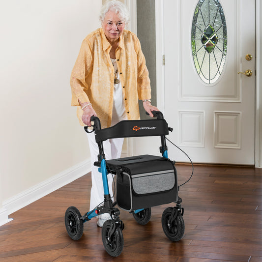 Folding Rollator Walker With Seat, All Terrain, Navy Walkers & Rollators Navy at Gallery Canada