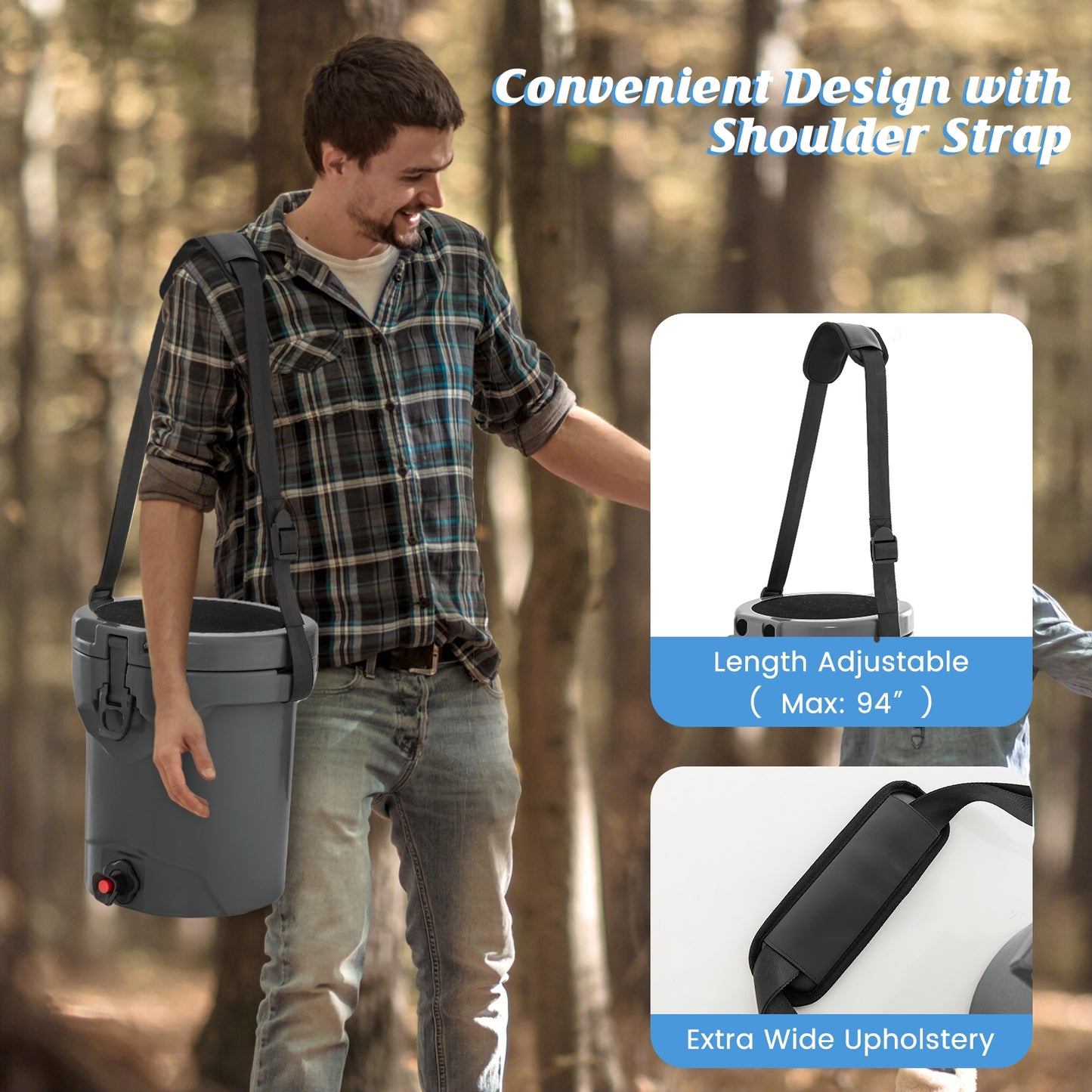 10 QT Insulated Drink Cooler With Spigot, Seat Lid, Adjustable Strap, Gray Coolers at Gallery Canada