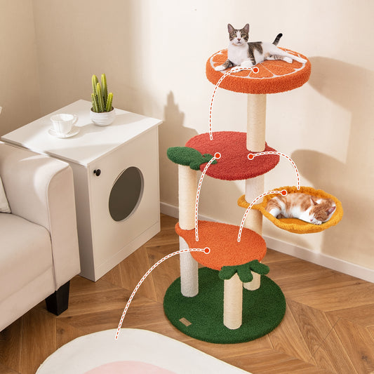 Multi-level Cat Tree Pet Activity Center with Fruit-shaped Platforms-Red and Orange, Color Cat Trees Condos & Scratchers Color at Gallery Canada