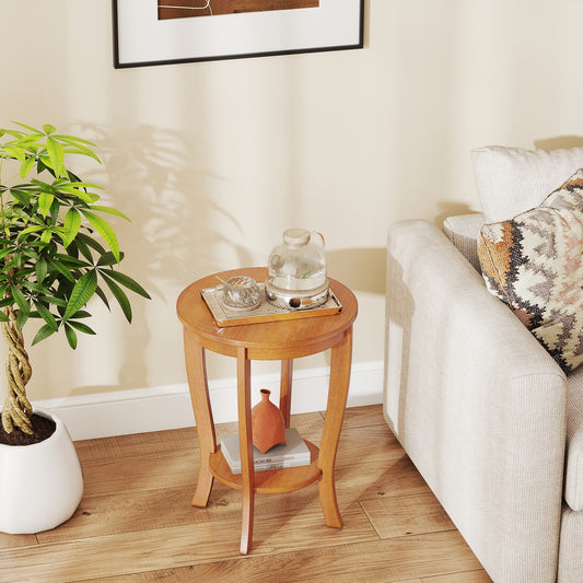 2-tier Round End Table with Solid Wood Legs, Light Brown End & Side Tables Natural at Gallery Canada