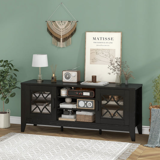 Farmhouse TV Stand, 65 Inches, 4 Adjustable Shelves, Black Entertainment Centers & TV Stands Black at Gallery Canada