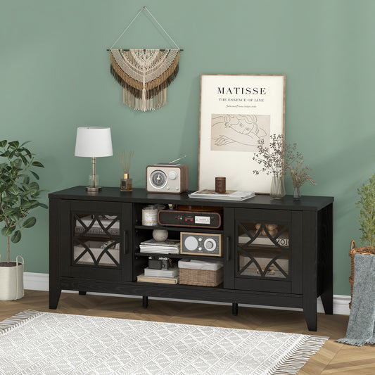 Farmhouse TV Stand, 65 Inches, 4 Adjustable Shelves, Black Entertainment Centers & TV Stands Black at Gallery Canada