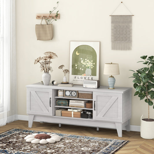 Farmhouse TV Stand For 65 Inches, 2 Barn Door Cabinets, Gray Entertainment Centers & TV Stands Gray at Gallery Canada