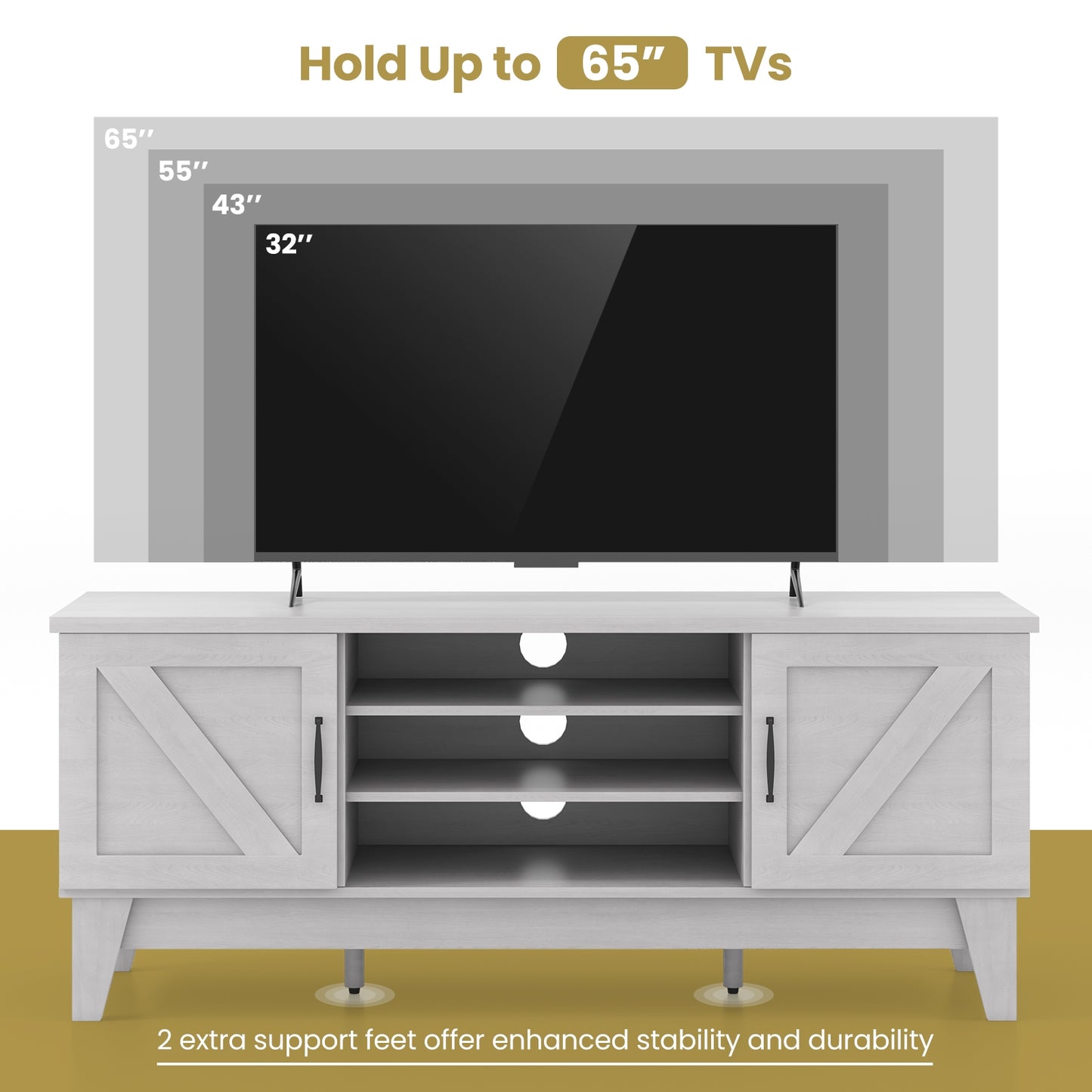 Farmhouse TV Stand For 65 Inches, 2 Barn Door Cabinets, Gray Entertainment Centers & TV Stands at Gallery Canada