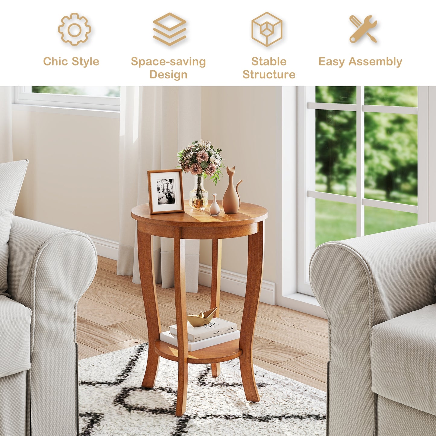 2-Tier Round End Table, Solid Wood Legs, Light Brown End & Side Tables at Gallery Canada
