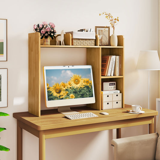 3-Tier Multipurpose Desk Bookshelf with 4 Shelves, Beige Bookcases Beige at Gallery Canada