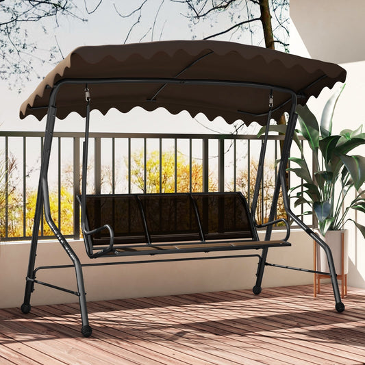 3-Seat Outdoor Porch Canopy Swing with Adjustable Shading, Brown Porch Swings Brown at Gallery Canada