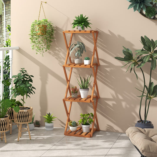 4-Tier Folding Plant Rack and Free Standing Shoe Rack, Natural Shoe Racks & Storage Benches Natural at Gallery Canada