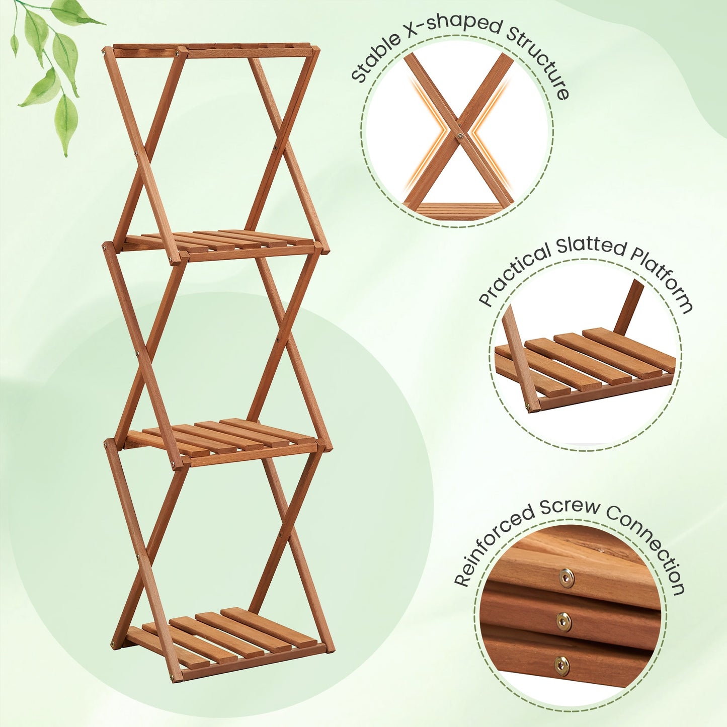 4-Tier Folding Plant Rack, Free Standing Shoe Rack, Natural Shoe Racks & Storage Benches at Gallery Canada