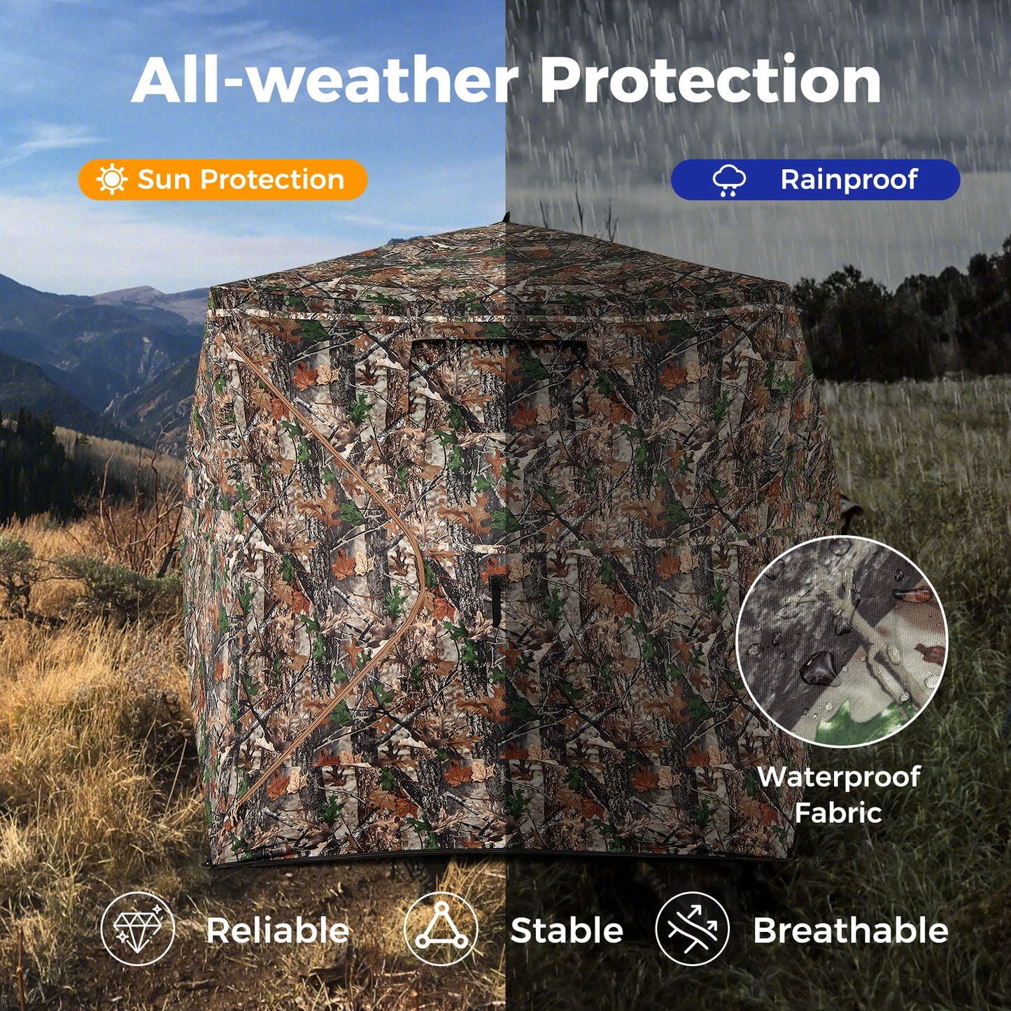 Cache de chasse de 82 pouces de haut, tente de sol transparente à 270°, camouflage