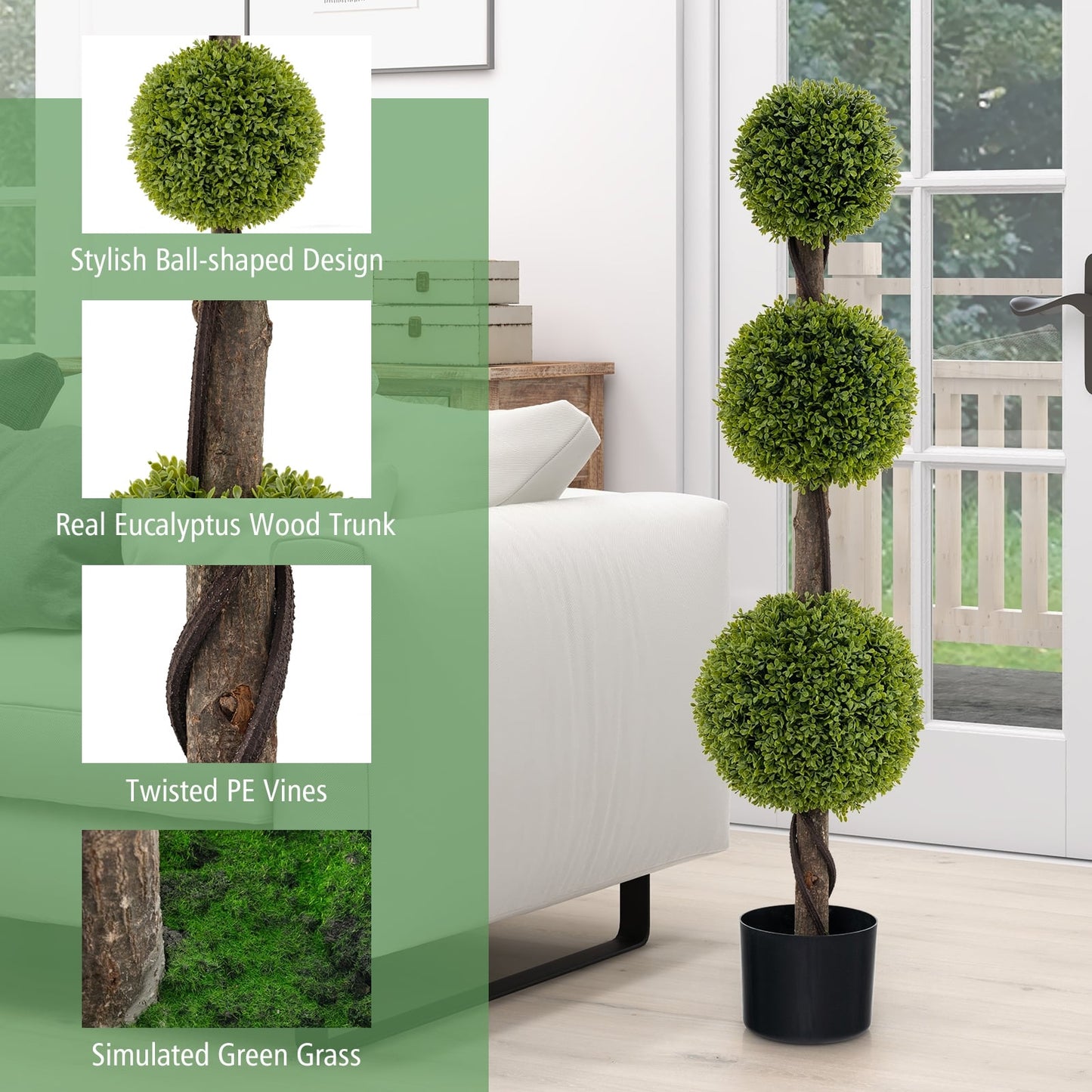 4 FT Arbre Artificiel en Forme de Boule, Vert