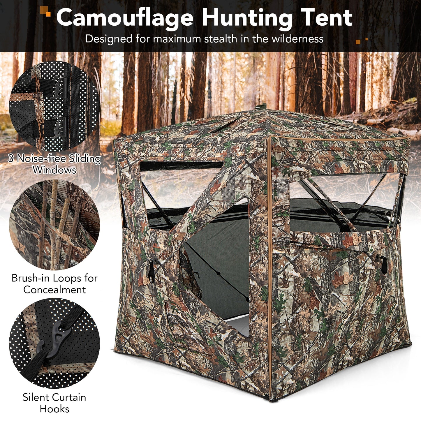 Cache de chasse détachable 5-en-1, 2-3 personnes, lucarne, camouflage