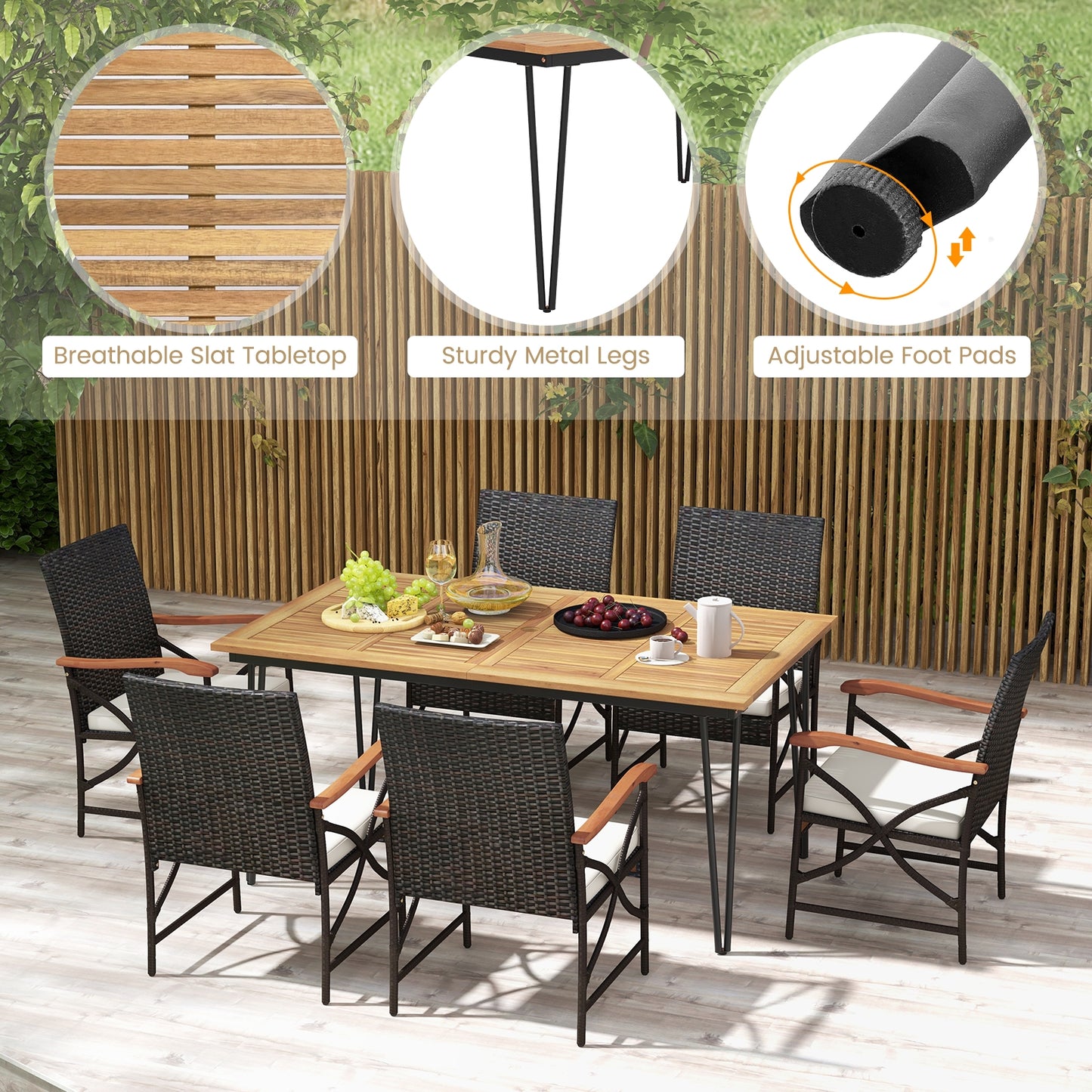 Ensemble de salle à manger extérieur 7 pièces, pour porche, arrière-cour, jardin et bord de piscine