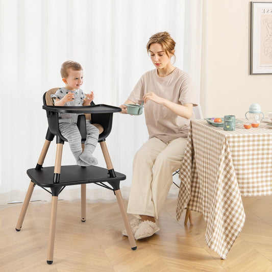 Ensemble de Table et Chaise Convertible 4-en-1 pour Bébé et Tout-Petit, Marron
