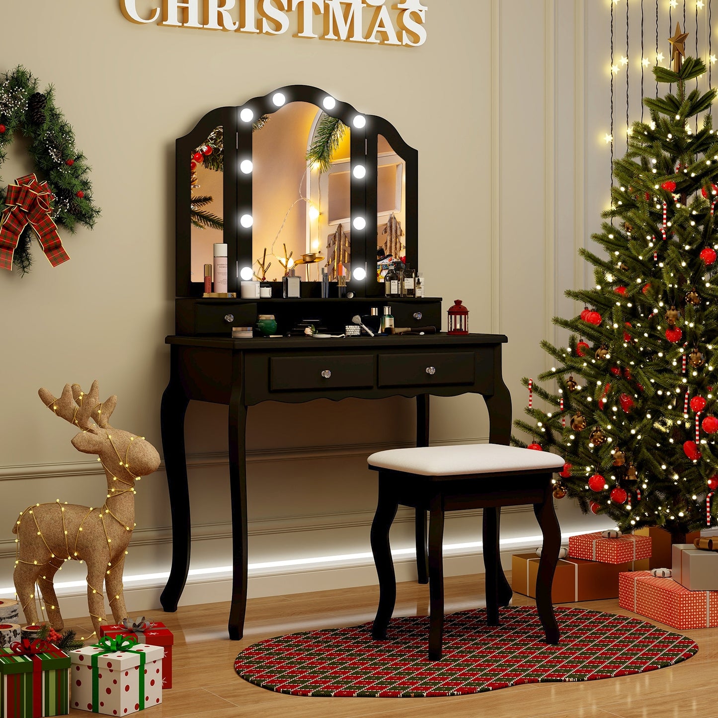 Makeup Vanity Table Set With Lighted Mirror, Drawers, Black Makeup Vanities at Gallery Canada