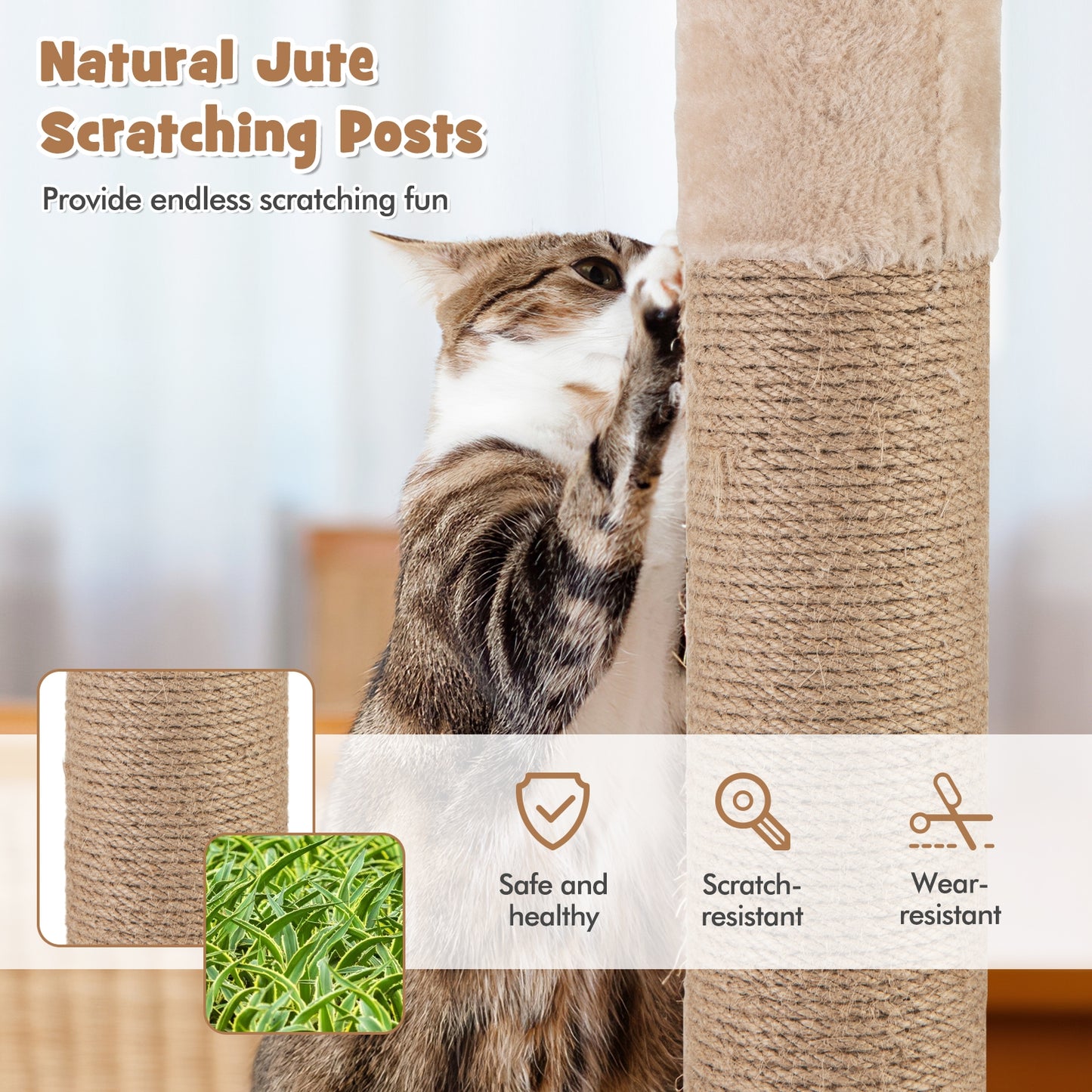 Arbre à chat de 59 pouces avec perchoir et hamac doux, beige