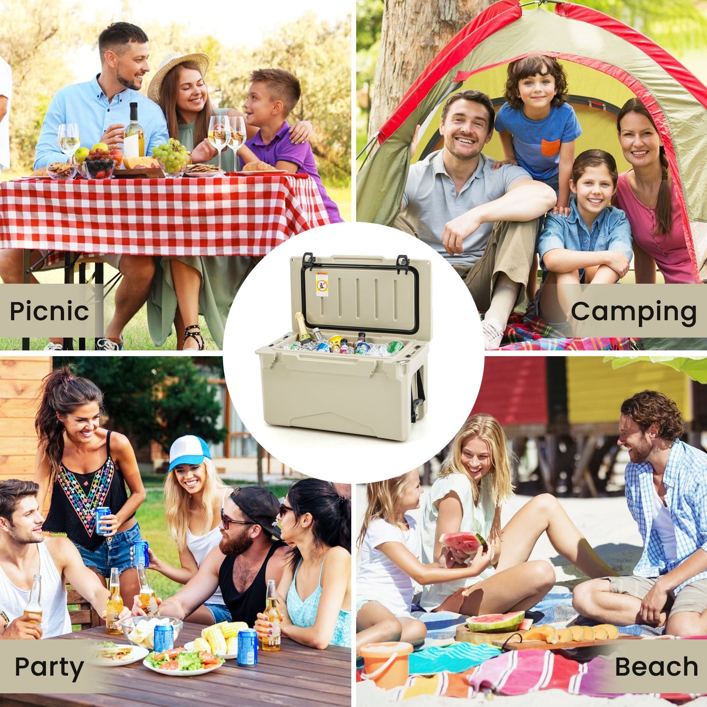 Rotomolded Cooler with Integrated Cup Holders and Bottle Opener, Tan Coolers at Gallery Canada