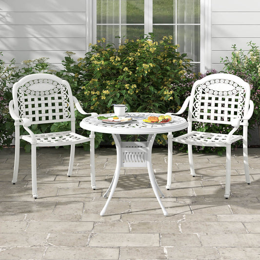 Cast Aluminum Patio Chairs Set of 2 with Armrests, White Patio Dining Chairs White at Gallery Canada