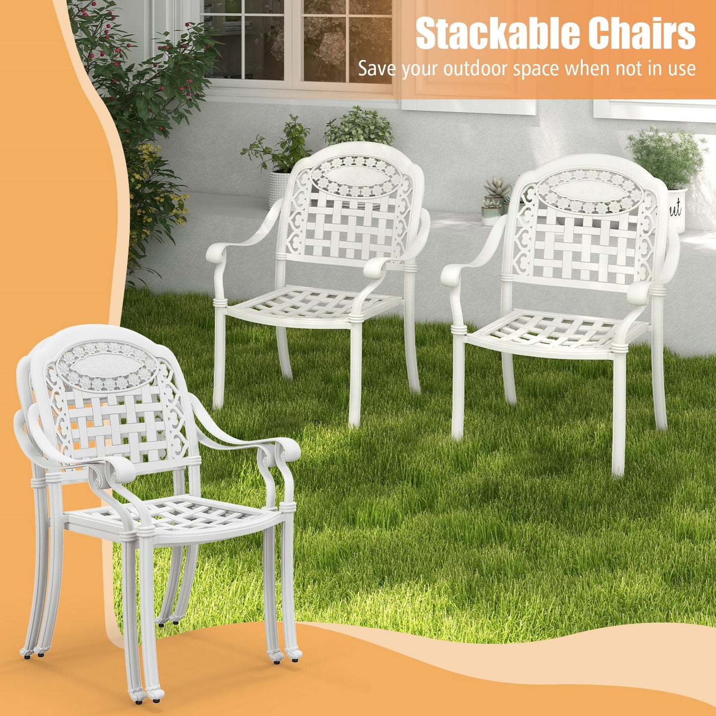 Cast Aluminum Patio Chairs, Set Of 2, White Patio Dining Chairs at Gallery Canada
