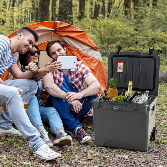 42 Quart Hard Cooler With Wheels And Handle, Gray Coolers Gray at Gallery Canada