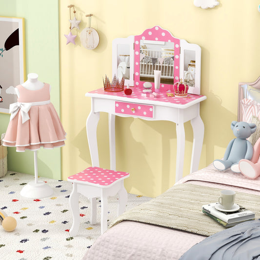 Princess Pretend Play Makeup Dressing Table, Polka Dot, Pink Kids Vanities Pink at Gallery Canada