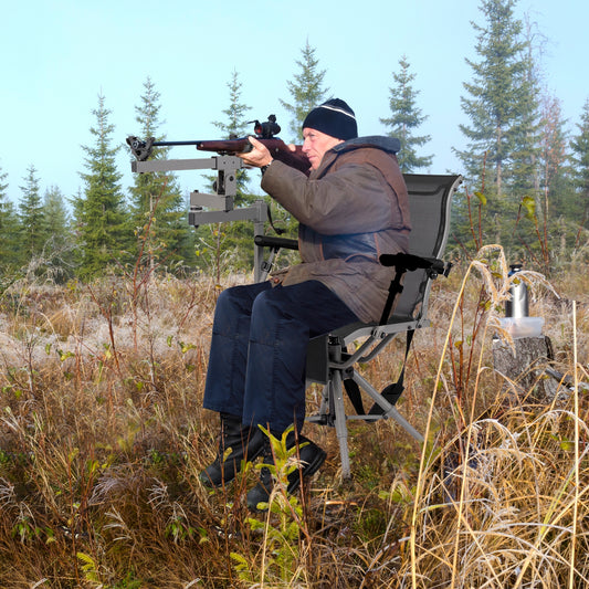 360° Swivel Portable Hunting Chair with Adjustable Legs and Armrests, Black Camping Furniture Black at Gallery Canada