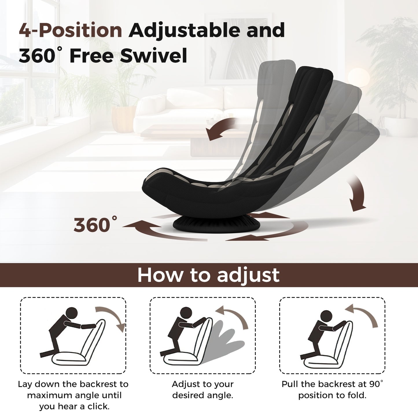 360° Swivel Gaming Chair, 4 Adjustable Positions, Black And Gray Gaming Chairs at Gallery Canada