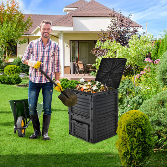 80-Gallon Outdoor Composter with Large Openable Lid and Bottom Exit Door, Black Garden Tools Black at Gallery Canada