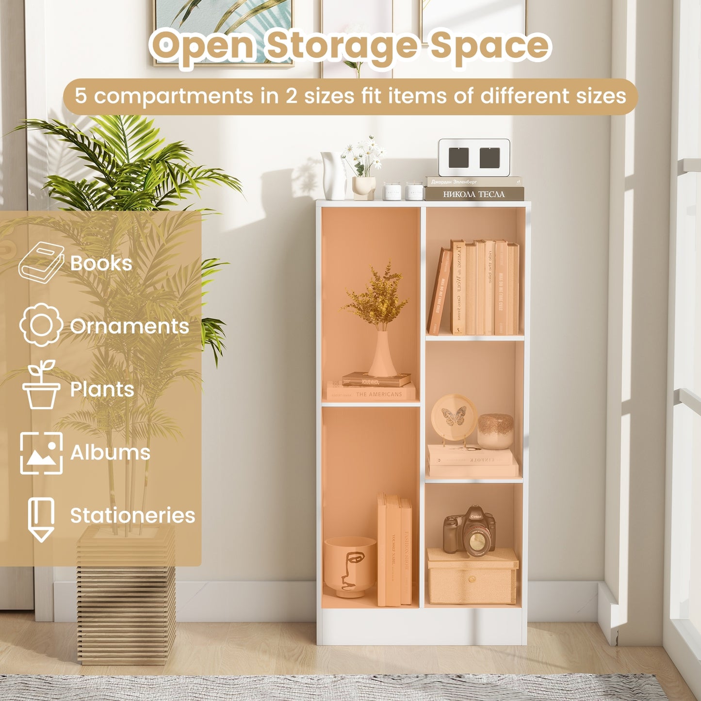 41 Inches 5-Cube Floor Bookcase with 2 Anti-Tipping Kits, White Bookcases at Gallery Canada