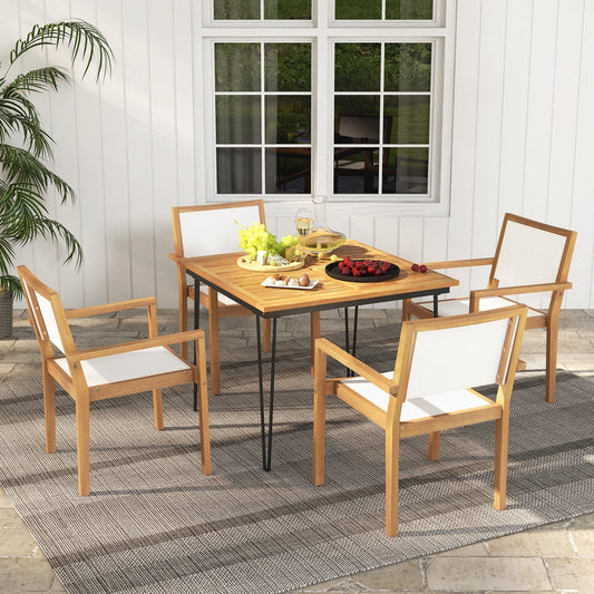 Stackable Outdoor Dining Chair Set, 2 Acacia Wood Frame, Natural White Dining Chairs Natural & White at Gallery Canada