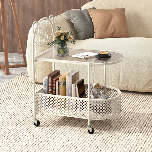2-Tier Mobile Glass Coffee Table with Bear Pattern, White Coffee Tables White at Gallery Canada