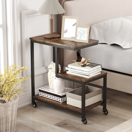 G-shaped Side Table 3-Tier Mobile End Table with Open Shelves, Rustic Brown End & Side Tables Rustic Brown at Gallery Canada