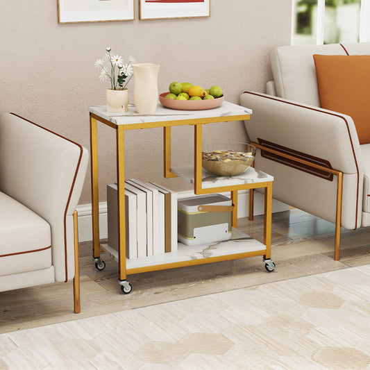 G-Shaped Side Table, 3-Tier Mobile End Table With Open Shelves, White End & Side Tables White at Gallery Canada