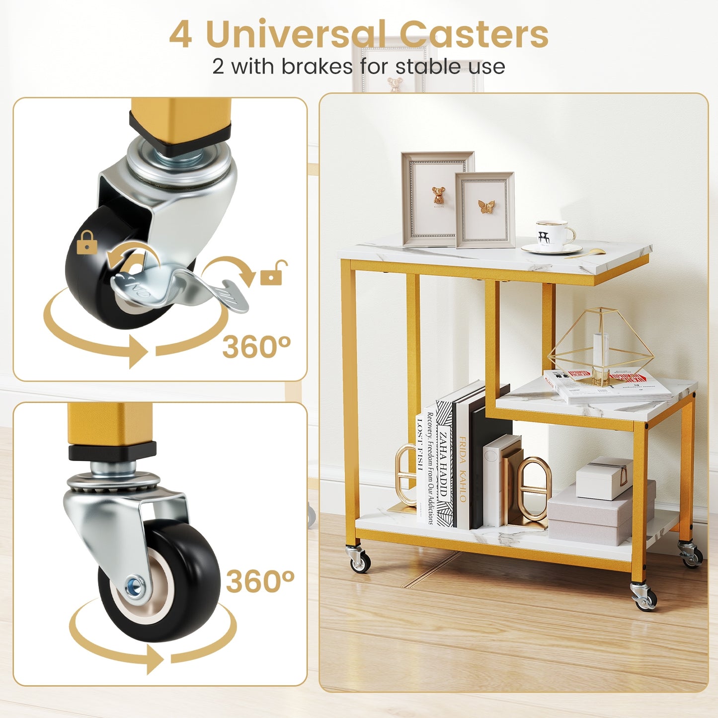 G-Shaped Side Table, 3-Tier Mobile End Table With Open Shelves, White End & Side Tables at Gallery Canada
