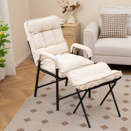 Modern Linen Accent Chair With Ottoman, Adjustable Backrest, Beige Accent Chairs at Gallery Canada