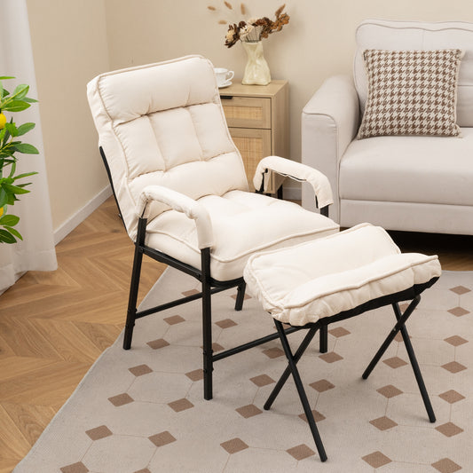 Modern Linen Accent Chair With Ottoman, Adjustable Backrest, Beige Accent Chairs Beige at Gallery Canada