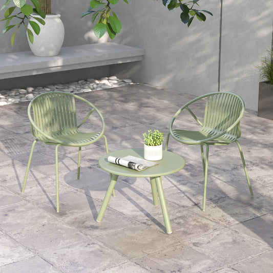 Patio Conversation Set, Round Coffee Table, 2 Chairs, Green