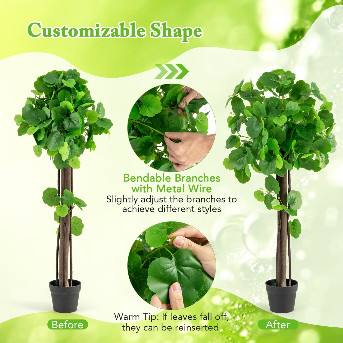 44 Inch Artificial Crabapple Tree, Adjustable Branches, Green Faux Plants at Gallery Canada