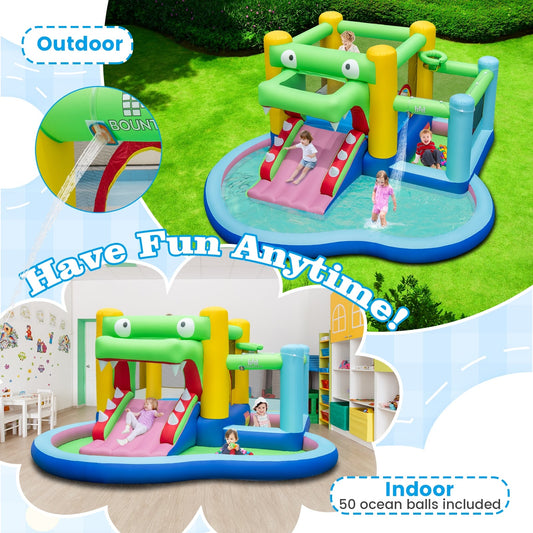 Inflatable Bounce House With Slide, Splash Pool, 680W Blower, Multicolor