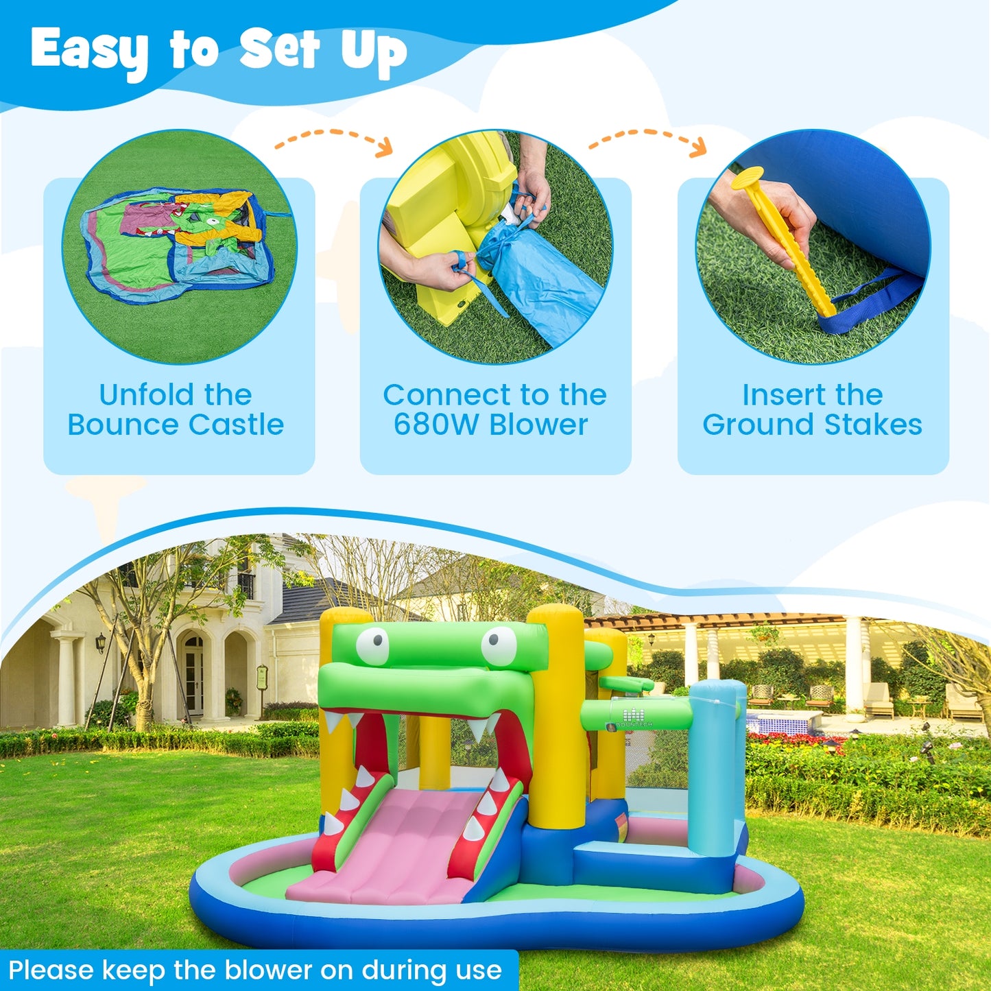 Inflatable Bounce House with Slide and Splash Pooland and 680W Blower, Multicolor Bounce House at Gallery Canada