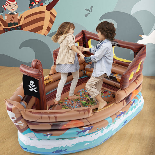 Inflatable Pirate Ship Playhouse, Built-in Motor, Inflatable Toy Sword, Brown