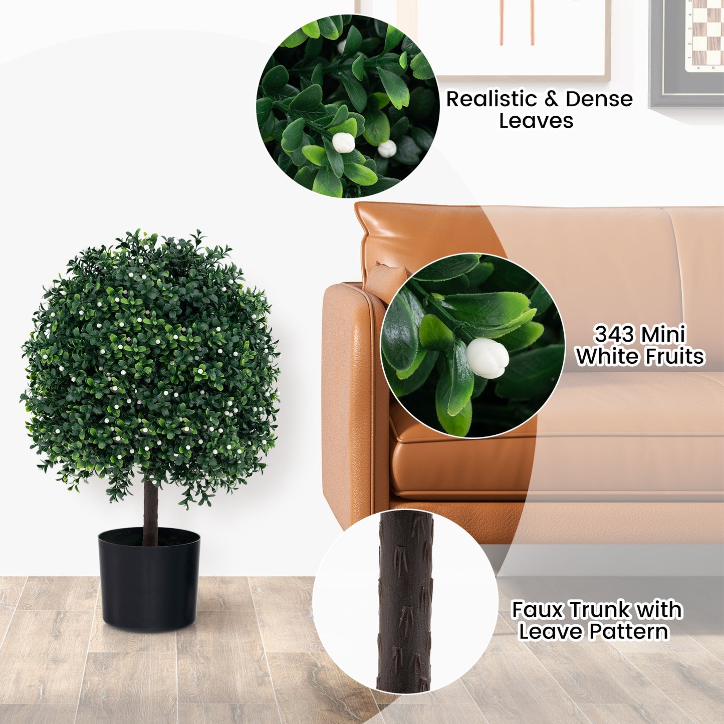Artificial Boxwood Topiary Ball Tree, UV Rated Leaves, Green Faux Plants at Gallery Canada