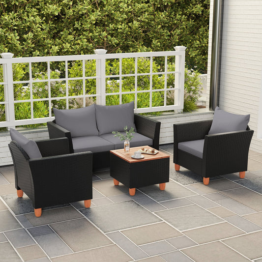 4 Piece Outdoor Conversation Set, With Storage Coffee Table, Gray