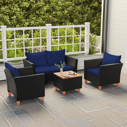 4 Piece Outdoor Conversation Set, Storage Coffee Table, Navy Patio Conversation Sets Navy at Gallery Canada