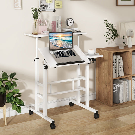 Adjustable Mobile Stand Up Desk, 2 Tilting Desktops, White Laptop Tables & Printer Stands White at Gallery Canada