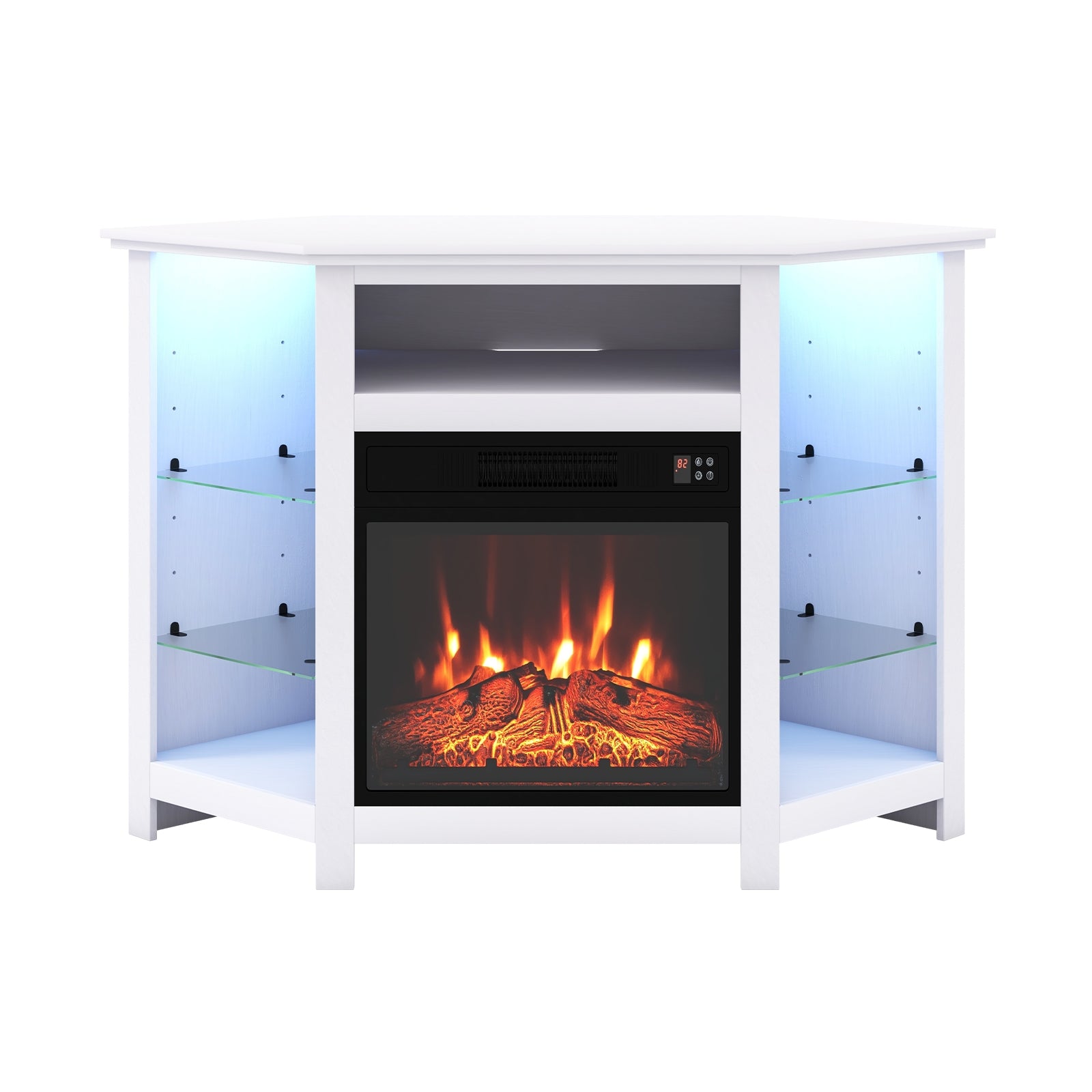 Fireplace Corner TV Stand with LED Lights and Smart APP Control for 50 Inches TV, White Entertainment Centers & TV Stands White at Gallery Canada