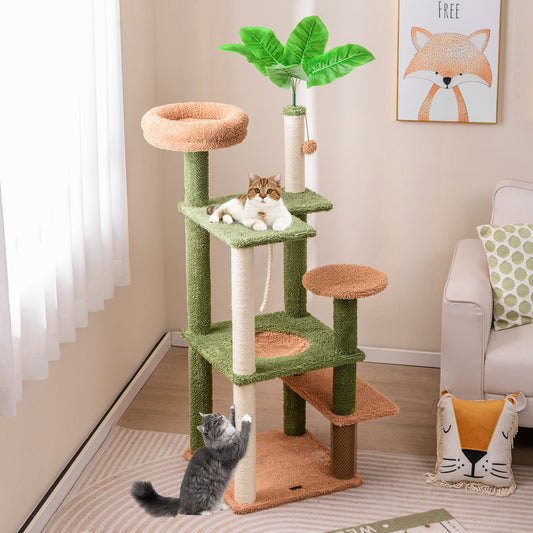 Multilevel Cat Tree with Scratching Posts and Rope Plush Perch Toy Bed, Green Cat Trees Condos & Scratchers Green at Gallery Canada